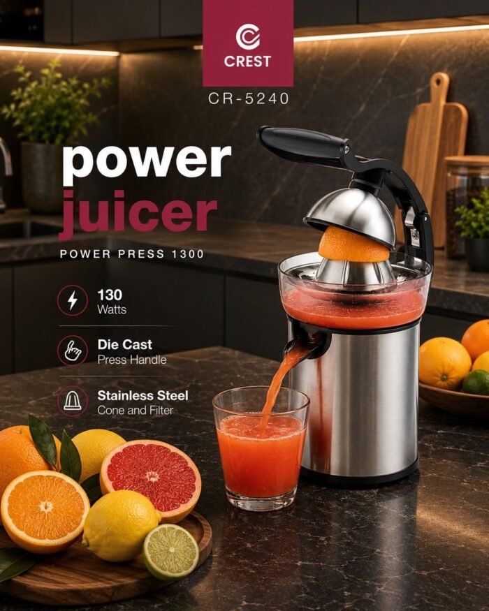 ⁦عصارة حمضيات كهربائية ستانلس ستيل Crest Power Juicer 1300⁩ - الصورة ⁦2⁩